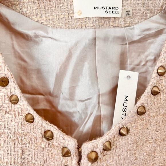 TOBI Metallic Gold Beige Tweed Studded Sparkle Jacket Blazer Suit Top S​ - Picture 5 of 7